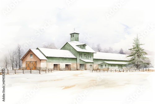 Snowy Horse Barn at Winter Christmas Time