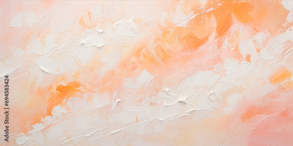 Wide canvas with textured peach Fuzz 2024 colors and white acrylic paint strokes creating an abstract, dynamic background. web banner design