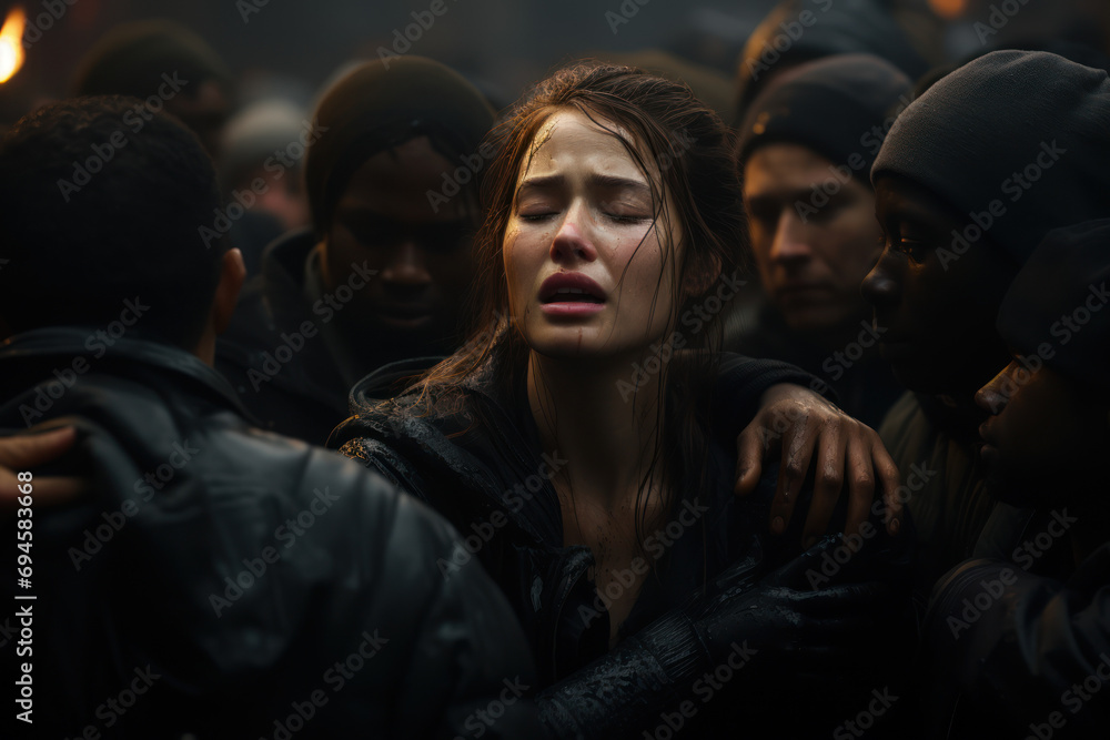 An image capturing a moment of empathy, as individuals from different backgrounds come together to support a common cause. Generative Ai. An image capturing a moment of empathy, as individuals from different backgrounds come together to support a common cause. Generative Ai.