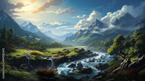 The Tranquility and Serenity of Peaceful Landscapes Wallpaper. Generative AI