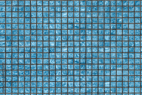 Mosaic small blue tile background texture. Square pattern graphic design