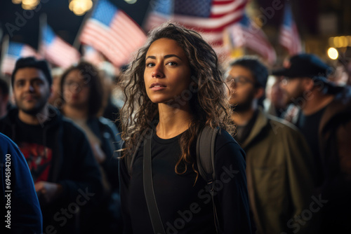 A photojournalistic image capturing a moment of civic engagement, as citizens actively participate in the democratic process to advocate for social justice. Generative Ai.
