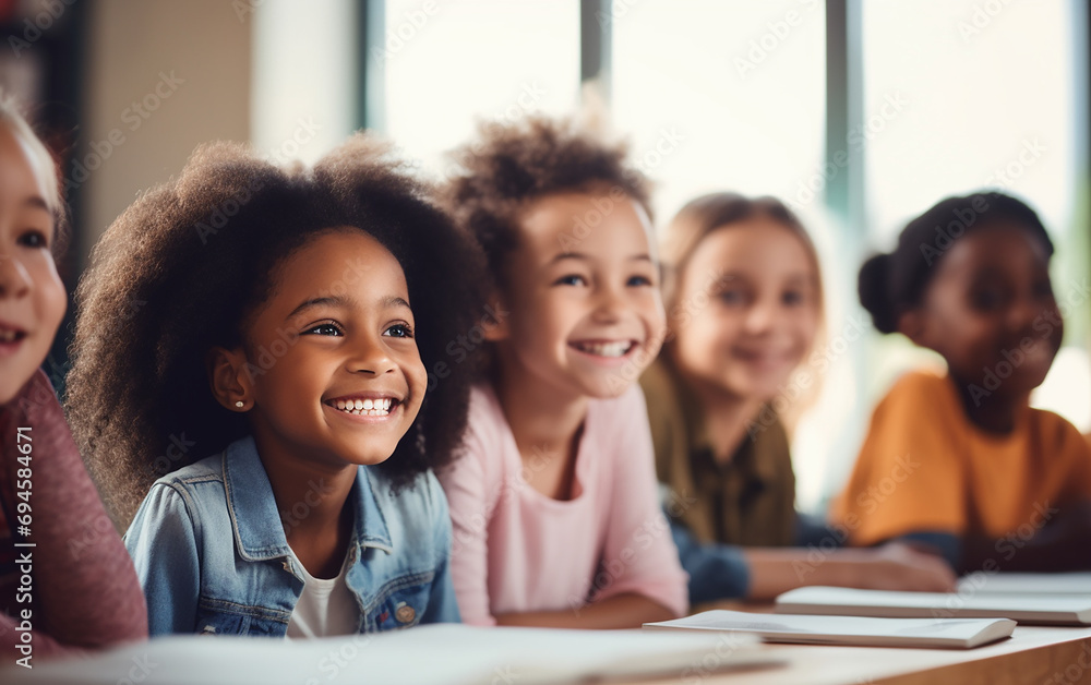 A group of multinational children are being at school lesson A group of multinational children are being at school lesson