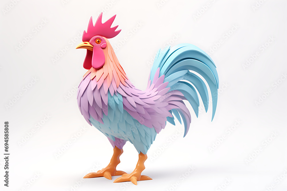 Soft Pop Style Illustrated Rooster