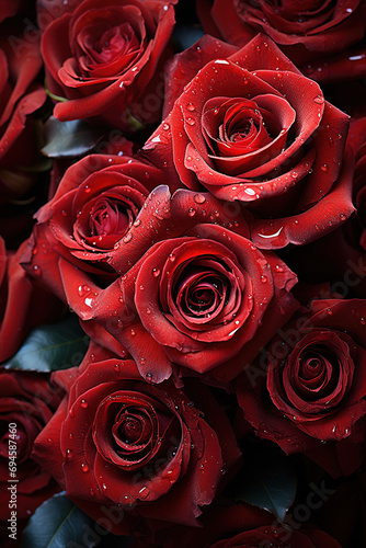 Close-up of stunning roses gracefully covering the entire photograph  showcasing the beauty and intricacy of the floral arrangement  generative ai