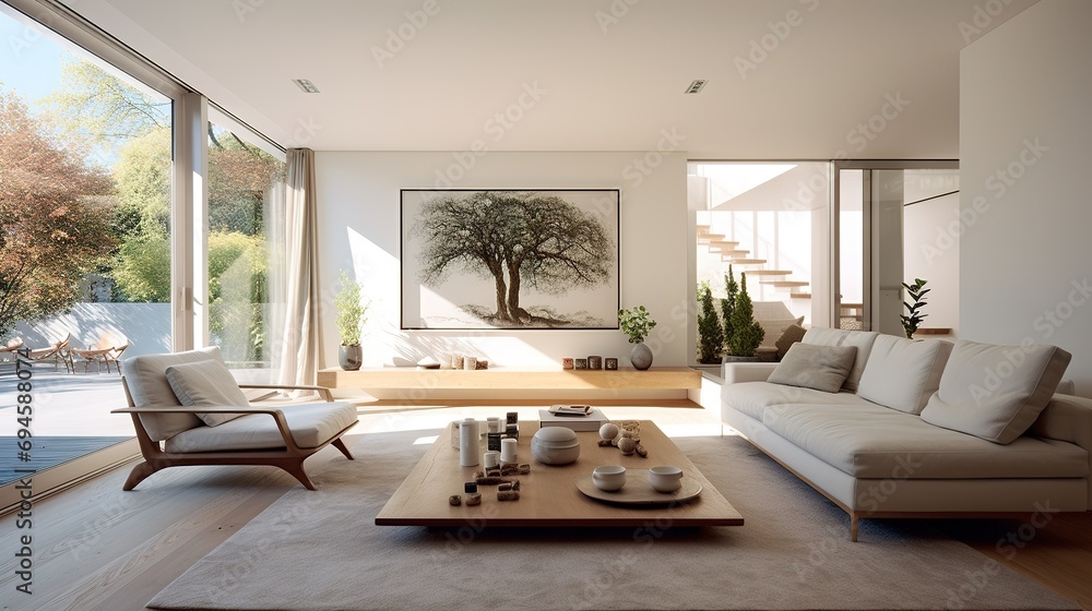 Interior Living Room Wall Mockup - 3d Rendering, 3d Illustration , generative ai Interior Living Room Wall Mockup - 3d Rendering, 3d Illustration , generative ai