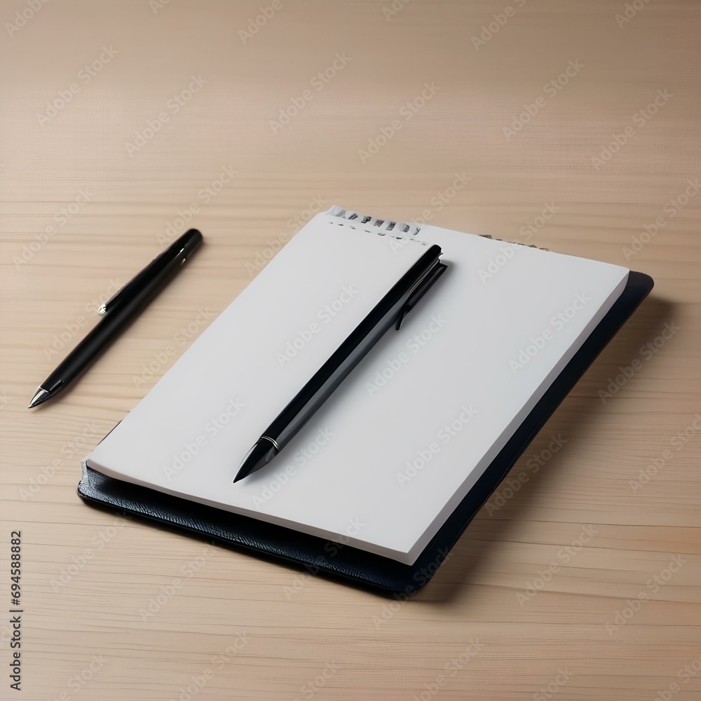 A notepad and pen on a customizable desk in soft light3 A notepad and pen on a customizable desk in soft light3