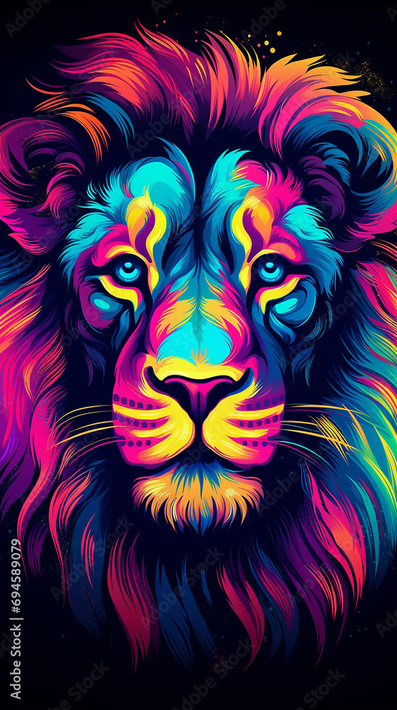 Lion head on colorful background
