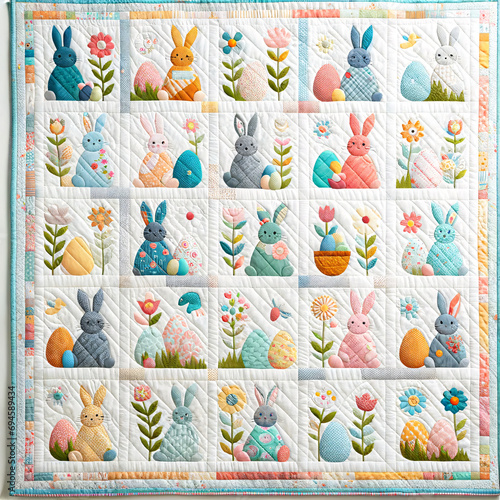 Cozy Easter Quilt: Handcrafted with Bunnies and Blooms