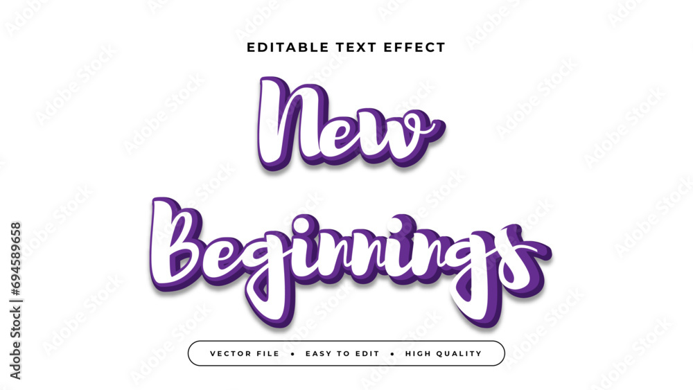 White and purple violet new beginnings 3d editable text effect - font style