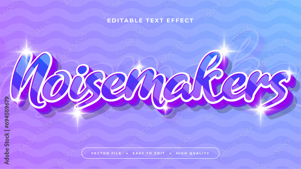 White blue and purple violet noisemakers 3d editable text effect - font style