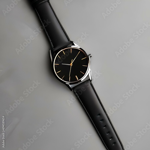 A wristwatch on a leather surface with a customizable dial and strap mockup3