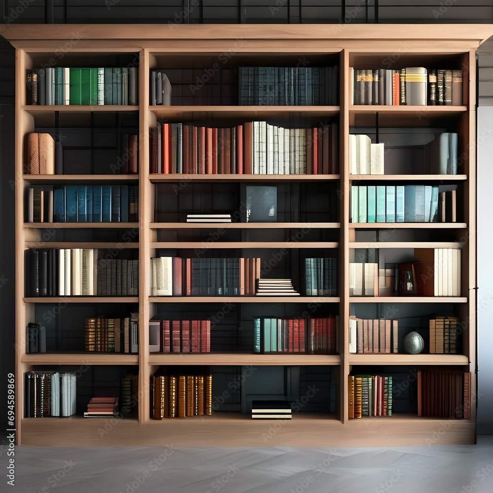 A bookshelf filled with books and a space for customizable items2 A bookshelf filled with books and a space for customizable items2