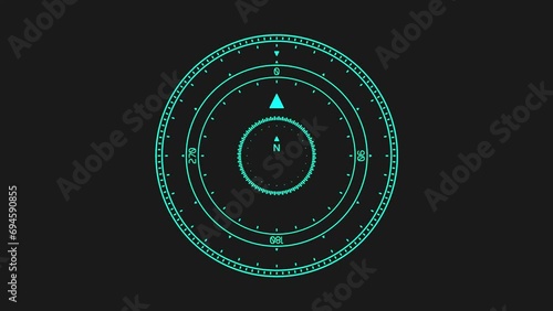 Compass or gyroscope scale. Determination of location. Rendering animation. Footage for video editing. photo