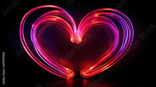 A neon heart kisses the darkness, radiating warmth and affection with its neonlit embrace.