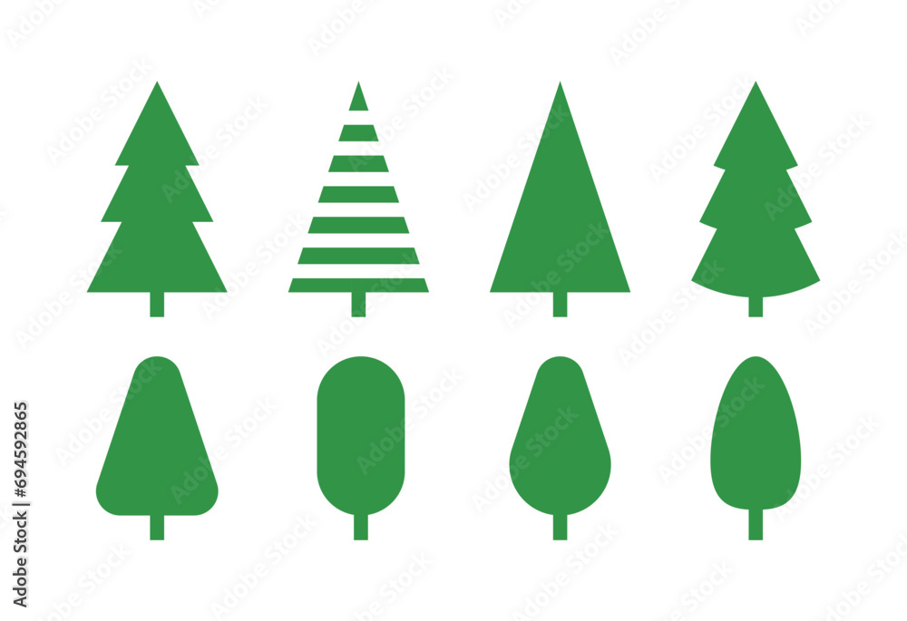Obraz premium A set of simple tree illustrations of various shapes.