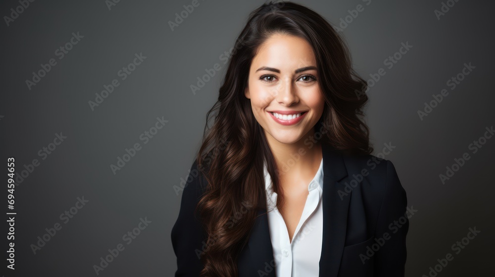Portrait of a beautiful, smiling young brunette latina businesswoman on a gray background Portrait of a beautiful, smiling young brunette latina businesswoman on a gray background