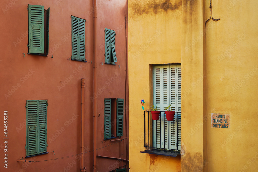 Colorful windows in Menton, France