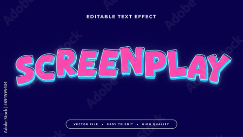 Blue pink and white screenplay 3d editable text effect - font style