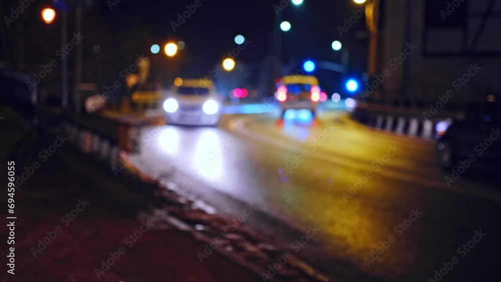 Late Night City Car Traffic on Busy Street Lit By Yellow Light Sodium Gas Discharge Lamps Late Night City Car Traffic on Busy Street Lit By Yellow Light Sodium Gas Discharge Lamps