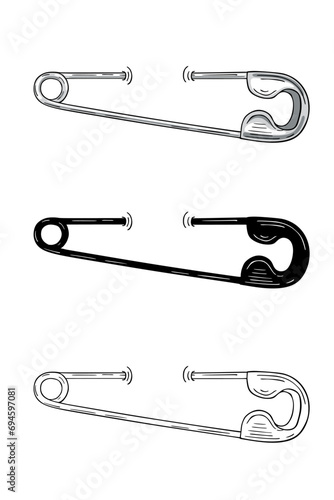 Сlosed safety pin pierced through. Vector illustration isolated on white background