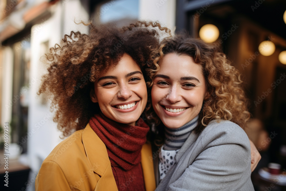 A woman happy because she found her friend A woman happy because she found her friend