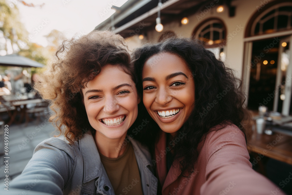 A woman happy because she found her friend A woman happy because she found her friend