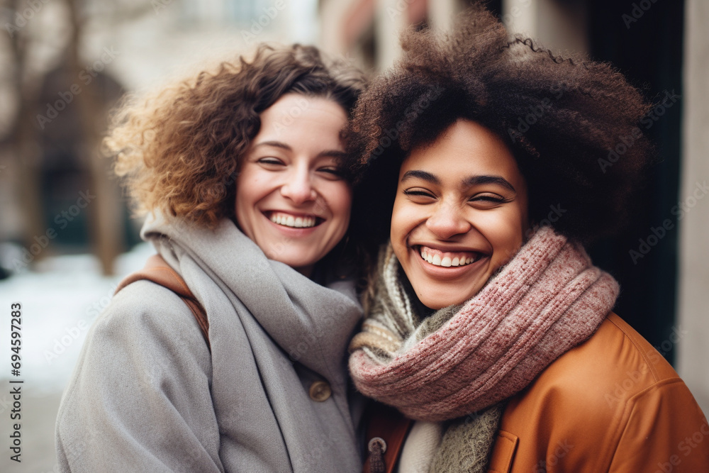 A woman happy because she found her friend A woman happy because she found her friend
