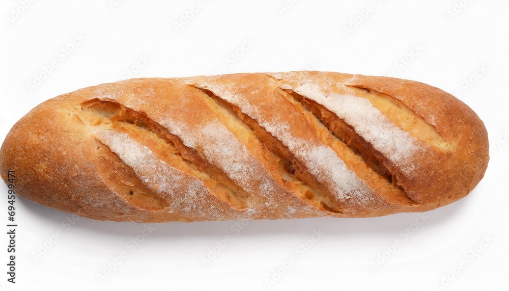Freshly baked baguette isolated on white background