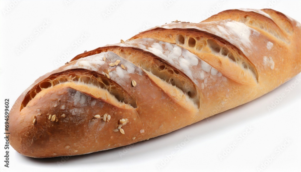 Freshly baked baguette isolated on white background Freshly baked baguette isolated on white background