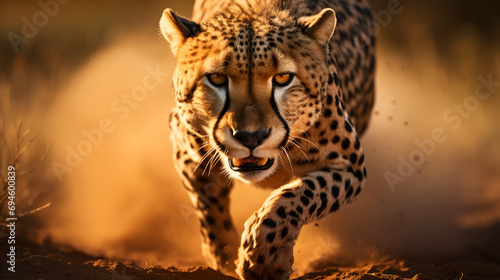 Running cheetah with motion blur background, Cheetah running in the sand in the Kruger National Park, South Africa. a cheetah running closeup, AI Generated, Cheetah in the wilderness of Africa. Pant   © Muhammad