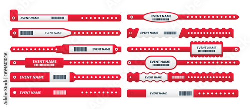 Wristband Event Set Collection for Concert Entrance, Paper bracelets for concert, vip zone or festival. Festival ticket vector sticky wristbands pass, access control vector design.