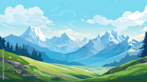 Nature Mountain Landscape Background - Alpine Mountain Nature Backdrop - Flat Vector Mountains Graphic Illustration Wallpaper created with Generative AI Technology