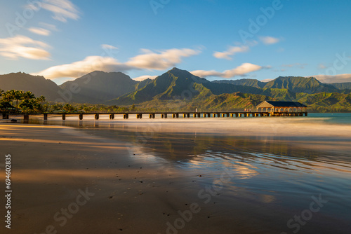 Hanelei pier in the morning - Kauai, Hawaii USA photo