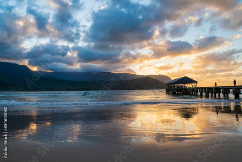 Sunset on the beach of Hanalei, Kauai