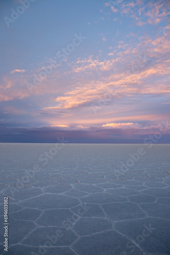 sunrise in uyuni bolivia saltflats  photo