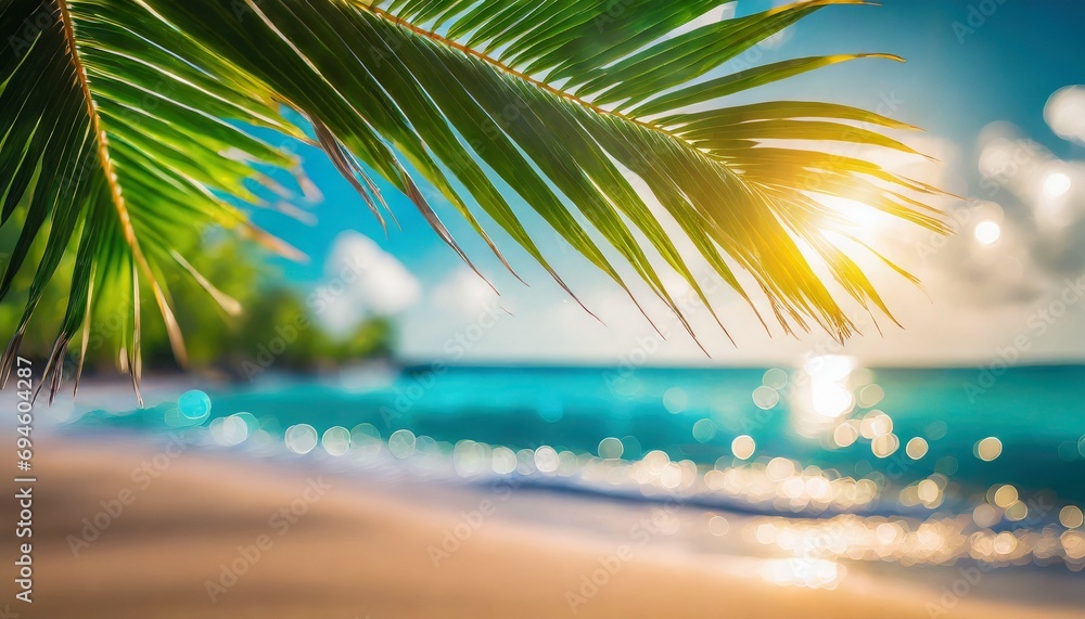 Blur beach with palm leaf abstract background. Summmer vacation concept. Blur beach with palm leaf abstract background. Summmer vacation concept.