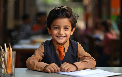 A indian boy being at school lesson photo