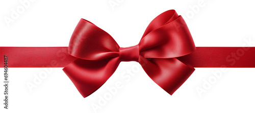 Red satin ribbon. Gift wrapping, decorative bow knot red ribbon. Transparent background. PNG. Generative AI