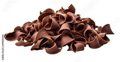 Shaved chocolate pieces are piled up. Chocolate shavings. Transparent background. PNG. Generative AI