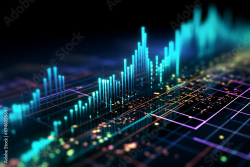 Panoramic abstract backdrop with stock market growth/down, digital financial chart graphs and indicators. Financial development, Banking Account, Statistics © LunaKate