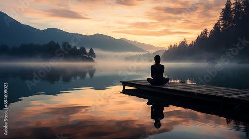 A serene image symbolizing emotional balance, depicting a person in a meditative pose with a tranquil background photo