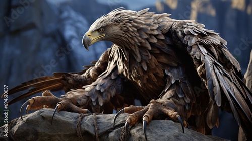 Detailed render of an eagle's talons gripping onto a rugged surface. photo