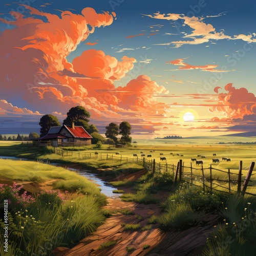 Country Life: A Painting of a Peaceful Farm
