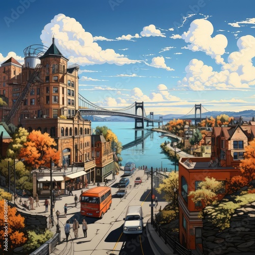 Autumn in the City: A Cartoon Landscape