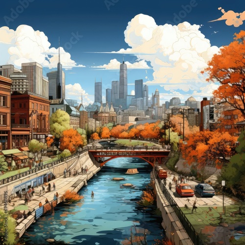 Autumn in the City: A Cartoon Landscape
