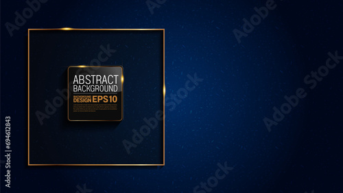 Elegant Gold Rectangular Frame on Dark Blue Background, Luxury Abstract Design for Web, Print, and Marketing, Modern Geometric with Shadow Gradients 