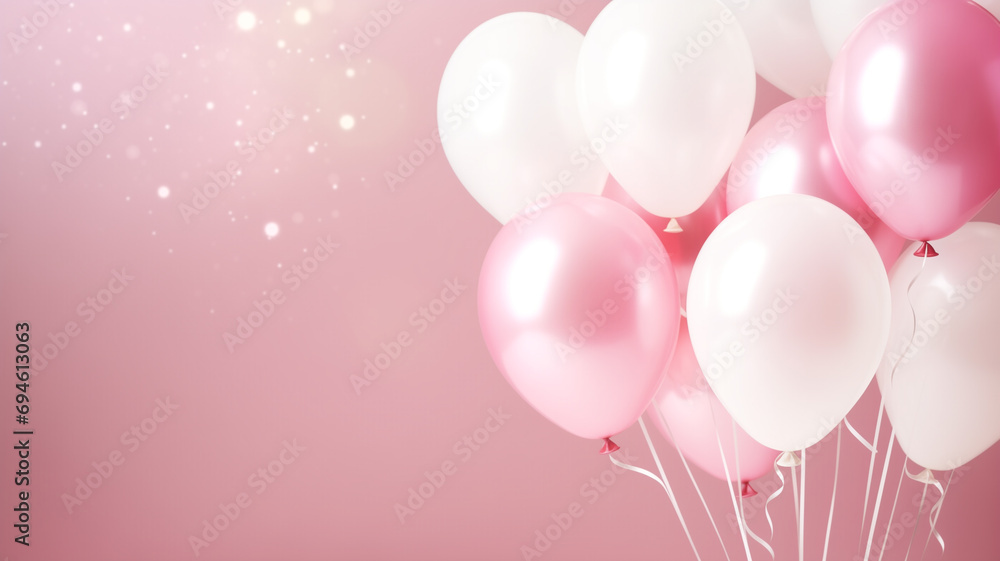 pink rosa und weiße Ballons mit Platz für Text. Querformat 16:9. Generative Ai.
