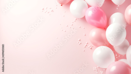 pink rosa und weiße Ballons mit Platz für Text. Querformat 16:9. Generative Ai. 