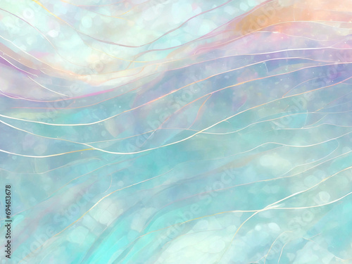 海の波のような柔らかな動きと流れを持つ、淡いブルーを基調としたパステルカラーで塗り重ねてある.ファンタジー風の背景 photo